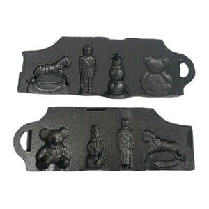 John Wright Christmas Candy Mold Cast Iron Bear Rocking Horse Snowman Soldier